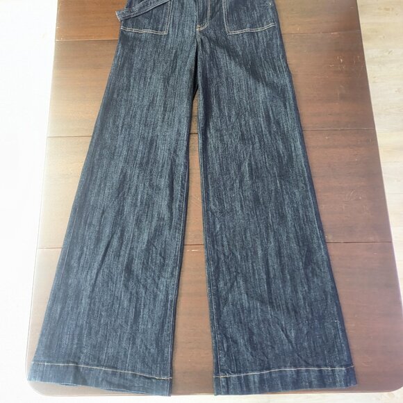 Express Dark Wash Denim Wide Leg Super High Rise Stretch Jean Size 6 Long - Picture 4 of 15